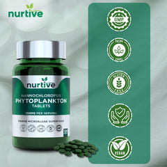 NURTIVE Nannochloropsis tablets vegan gluten-free label for dietary choices