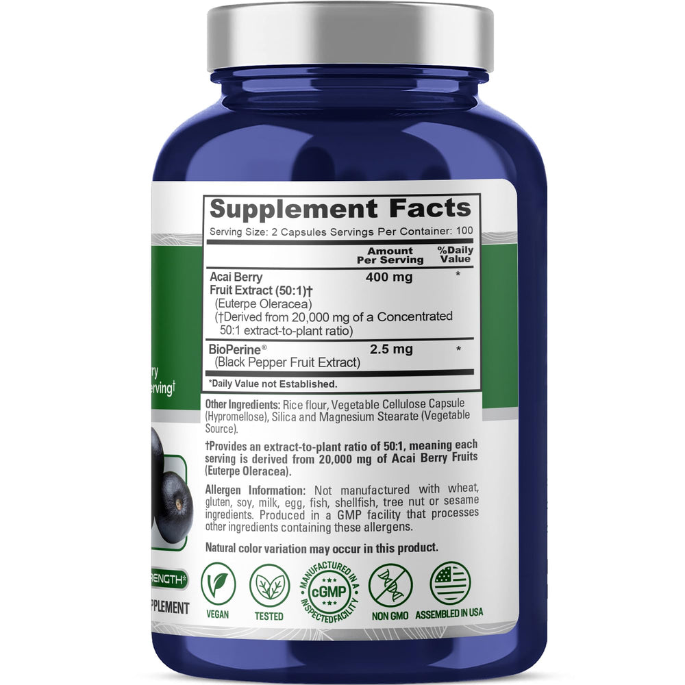 NusaPure Acai Berry 50:1 extract capsules, vegan-friendly antioxidant option