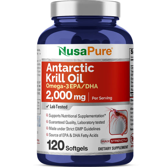 NusaPure Antarctic Krill Oil softgels bottle for daily omega-3 support