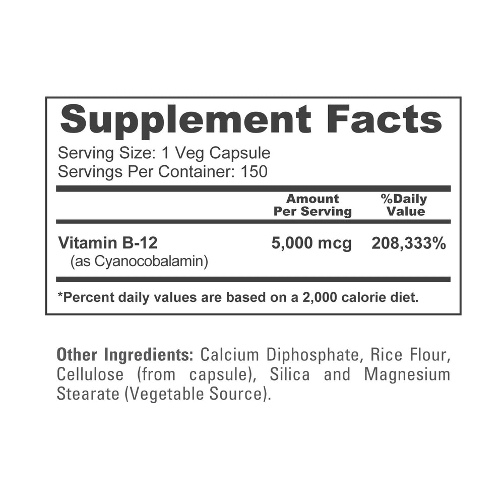 NusaPure B12 5000mcg packaging opened for a 150 capsule supply