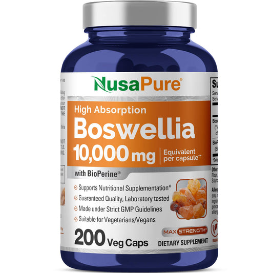 NusaPure Boswellia capsules in bottle for convenient daily use.