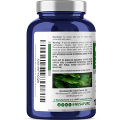 NusaPure chlorophyll bottle on wood conveys natural wellness.