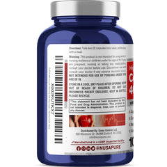 Two-capsule serving of NusaPure CoQ10 demonstrating easy daily dosing.