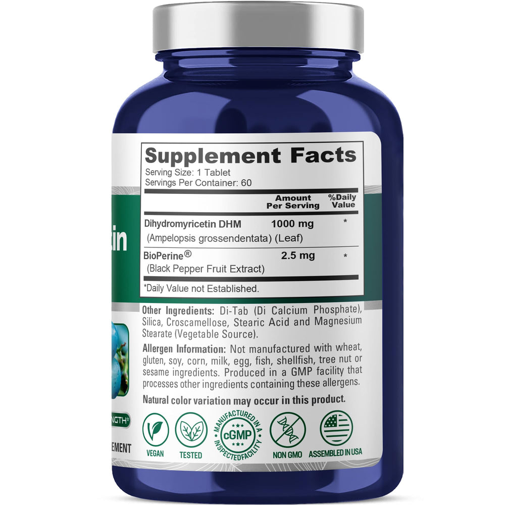 NusaPure DHM 1000mg bottle label close-up highlighting vegan non-GMO formula