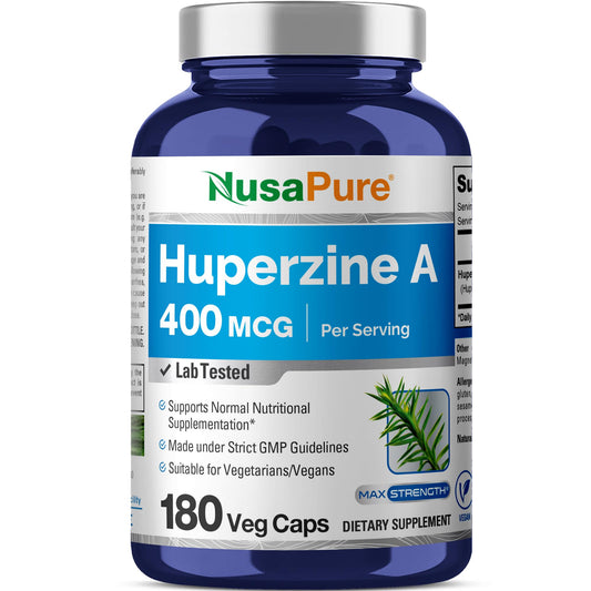NusaPure Huperzine A 400 mcg bottle with vegan capsules for daily cognitive support