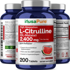 NusaPure L-Citrulline bottle with Bioperine icon for absorption