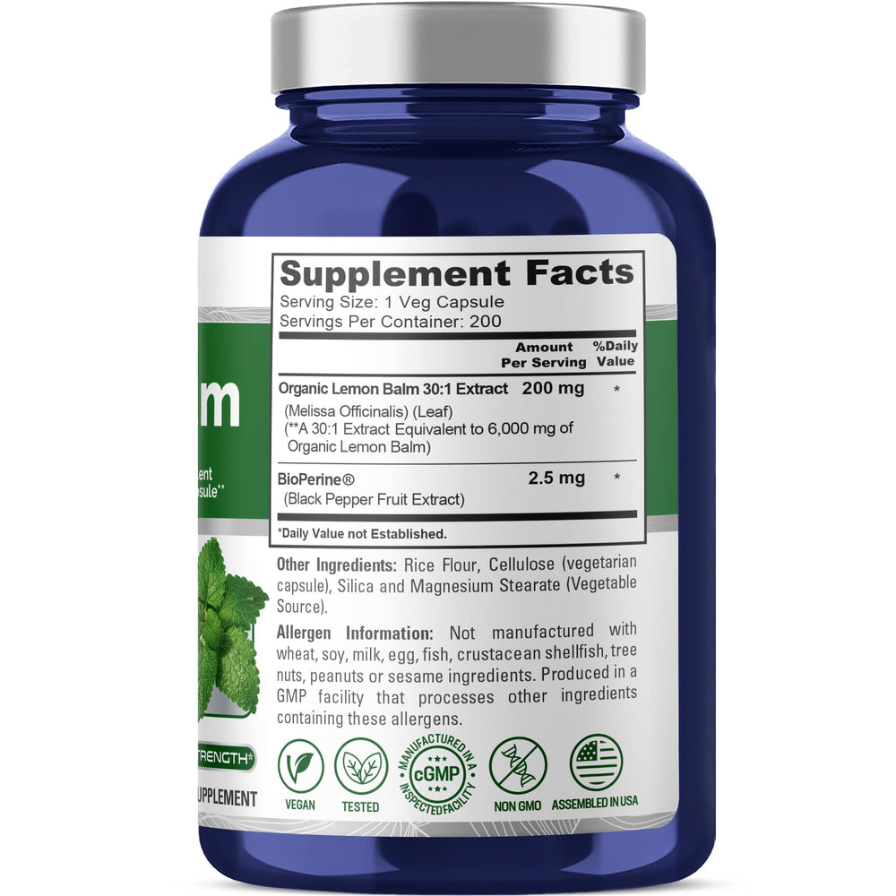 NusaPure Lemon Balm vegan capsules are non-GMO and organic