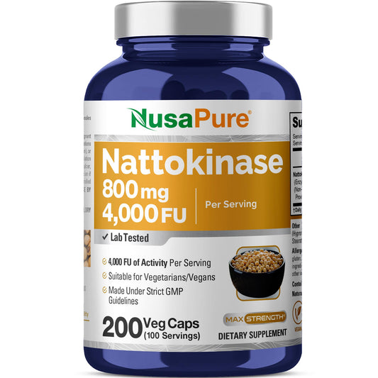 NusaPure nattokinase bottle shows a clear, easy-to-use supplement for daily support.