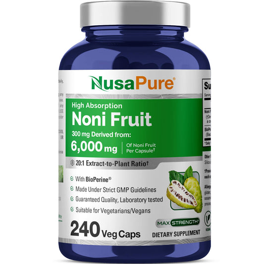 NusaPure Noni Fruit 20:1 extract bottle showing premium potency for daily use