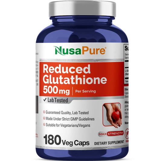 NusaPure reduced glutathione 500mg bottle for daily wellness use.