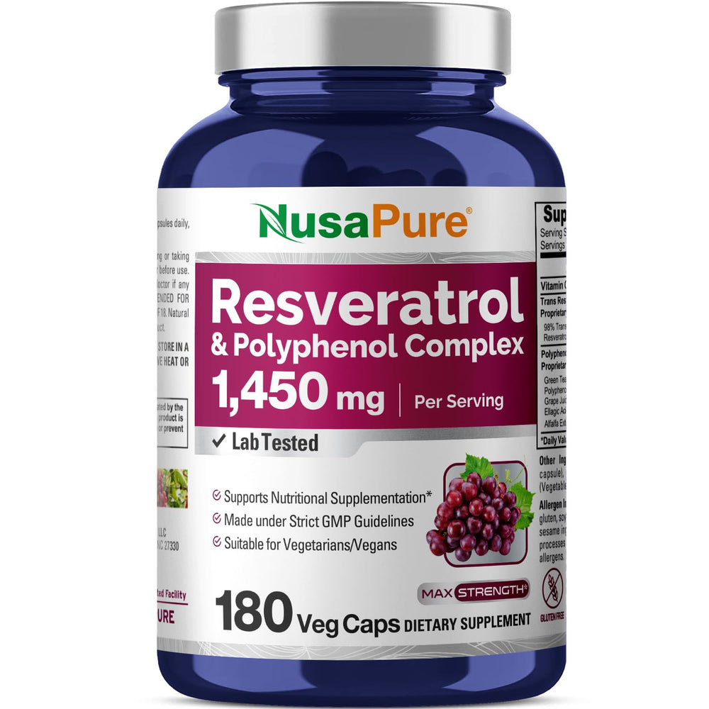 NusaPure Resveratrol & Polyphenol Complex bottle front view for daily wellness