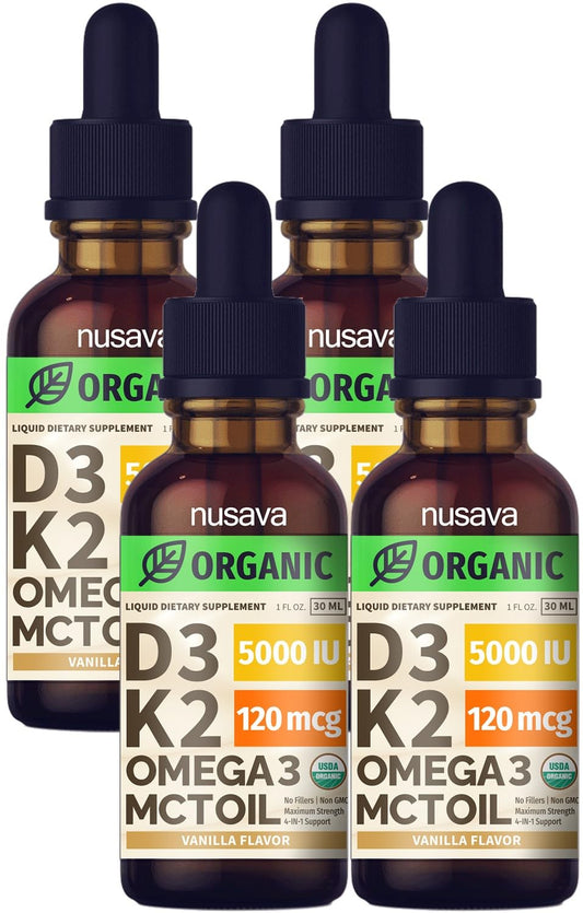 NUSAVA D3 K2 Drops bottle pour demonstrates quick, measured dosing for daily intake.