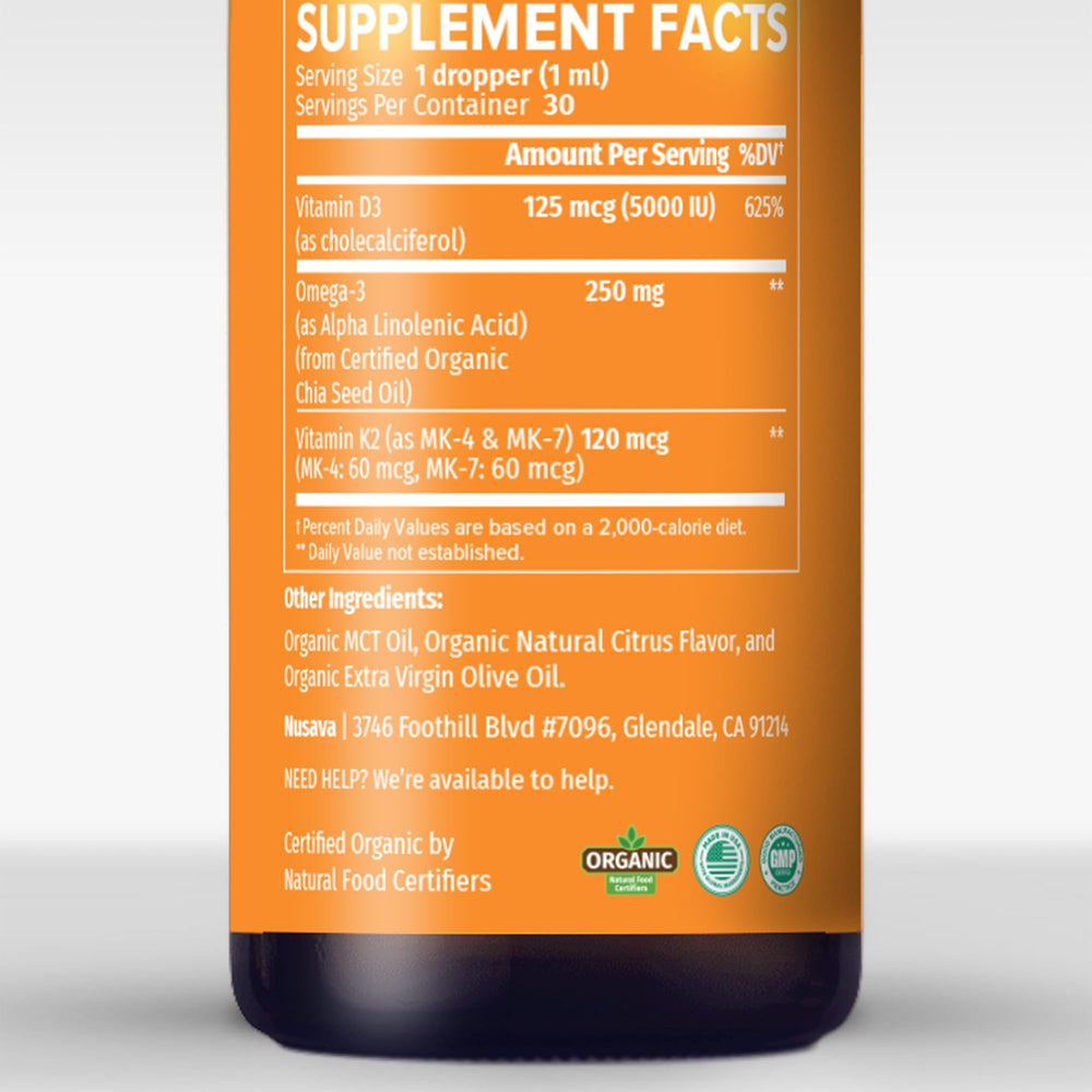 NUSAVA vitamin dropper pouring a measured dose demonstrates easy administration