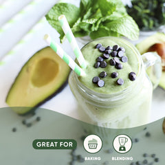 Nutiva hemp protein with glass of smoothie nutty flavor