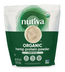 Nutiva hemp protein tub close-up showing organic Whole30-friendly protein powder