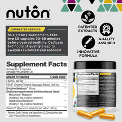 Nuton Happy Dreams capsules closeup illustrating time-release melatonin for smoother sleep onset