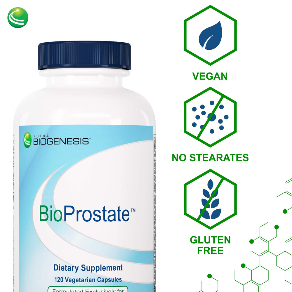 Nutra BioGenesis BioProstate pumpkin seed imagery aiding urinary flow support