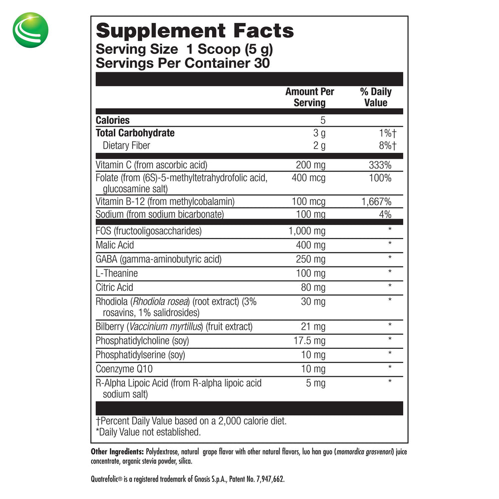 Close-up of Nutra BioGenesis Focus Fizz label highlighting B vitamins