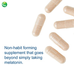 Nutra BioGenesis Sleep Factors gaba-l-theanine capsules on wooden surface for relaxation.
