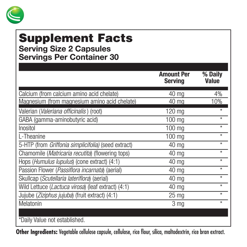 Nutra BioGenesis Sleep Factors valerian root bottle with herbs for calm evenings.