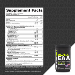 NutraBio Alpha EAA shaker demonstrating post-workout recovery with grape berry flavor