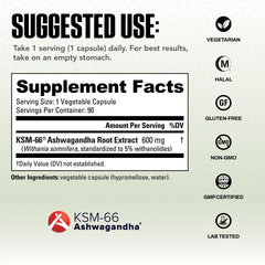 NutraBio Ashwagandha KSM-66 label detail highlights organic KSM-66 blend.
