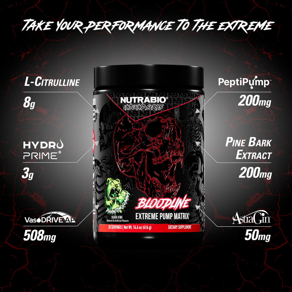 NutraBio Bloodline scoop ready to mix signals a stimulant-free pump session