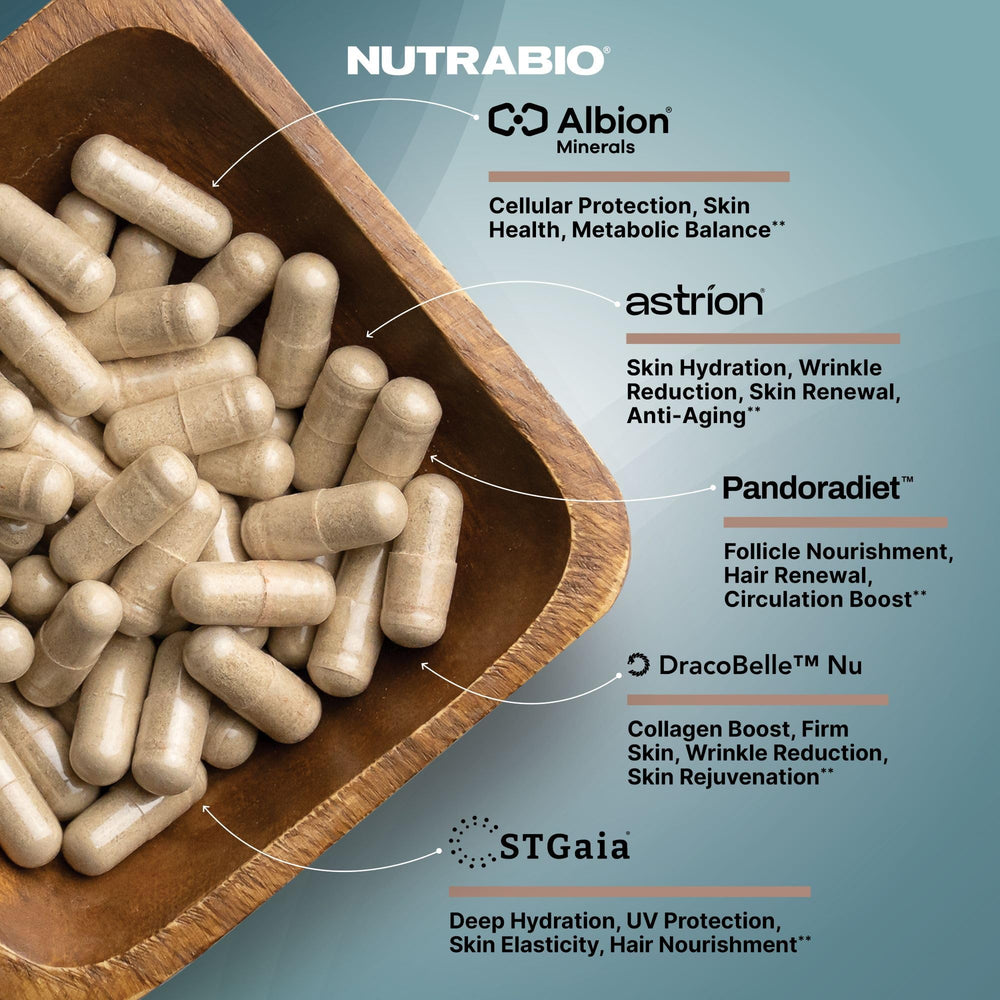 NutraBio capsules held in hand ready for daily use.