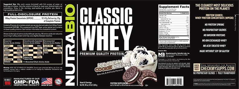 NutraBio Classic Whey Ice Cream Cookie Dream invites a dessert-like protein boost.