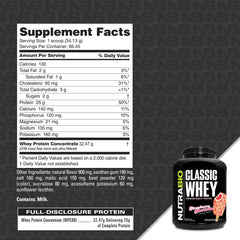 NutraBio Classic Whey protein scoop measures portions for post-workout shakes.