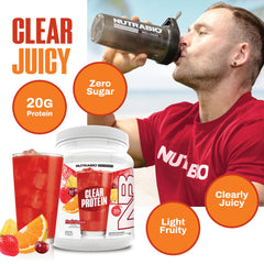 NutraBio Clear Whey Fruit Punch shaker for quick foam-free mixing