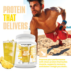 NutraBio Clear Protein Pineapple Splash ingredient focus: clean whey isolate for a crisp hydration.