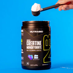 NutraBio Creatine Blue Razz nutrition panel detail supports informed use.