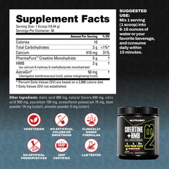 NutraBio Creatine + HMB label front highlights 30 servings per container