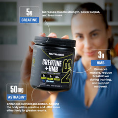 NutraBio Creatine HMB powder poured into a glass after workouts.