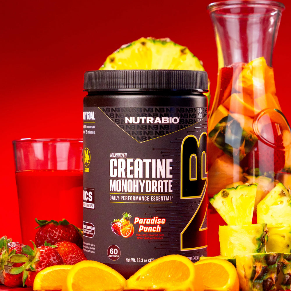 NutraBio creatine powder dissolving in water demonstrates fast mixability