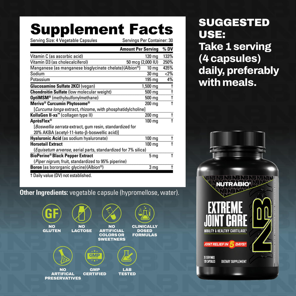 NutraBio Extreme Joint Care hyaluronic acid detail illustrating potential joint lubrication support.