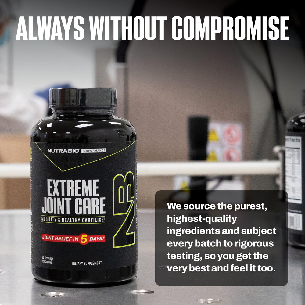 Packaging shot of NutraBio Extreme Joint Care on shelf display.