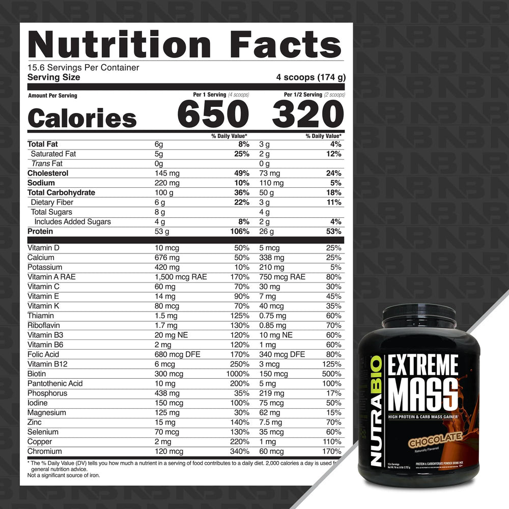 NutraBio Extreme Mass serving scoop demonstrates easy measurement for consistent protein intake