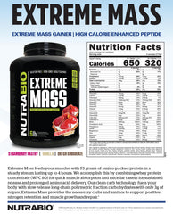 NutraBio Extreme Mass USA-made logo conveying quality and transparency.