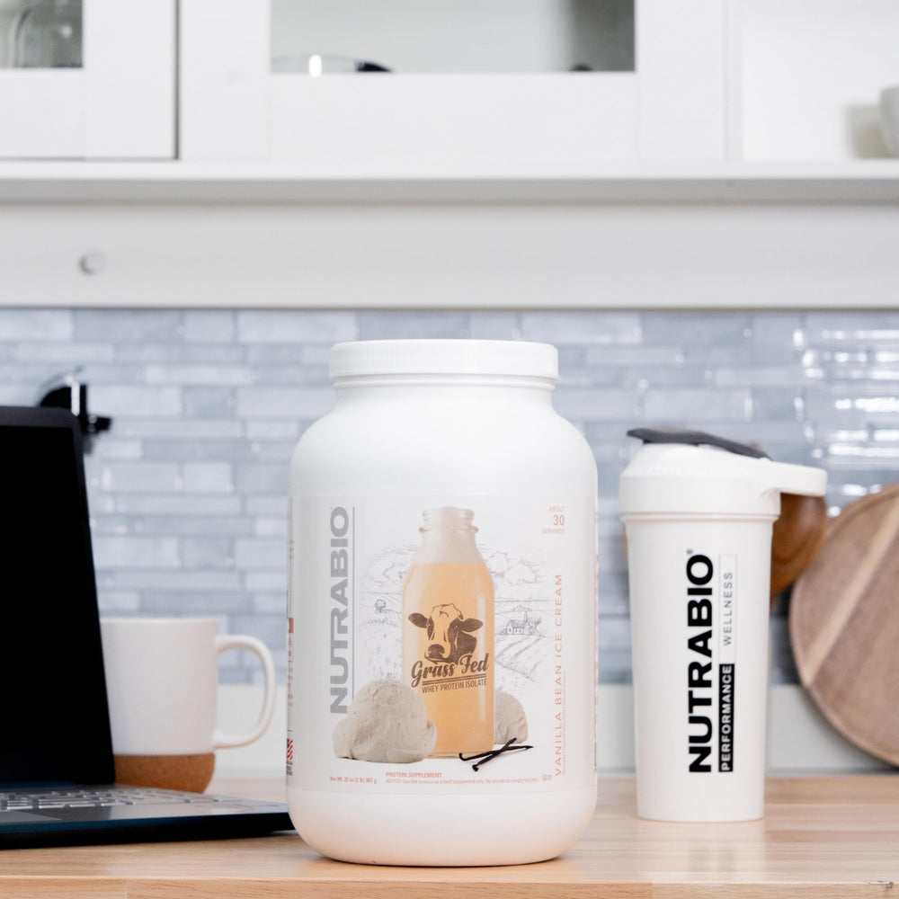 NutraBio label closeup shows 25 g protein per serving