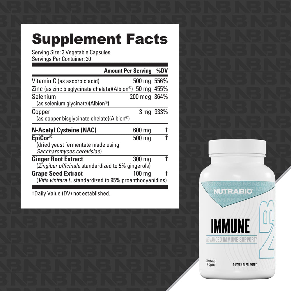 NutraBio Immune Support bottle pour illustrating convenient daily dosing.