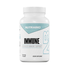NutraBio Immune Support with EpiCor bottle shown for daily immune resilience.