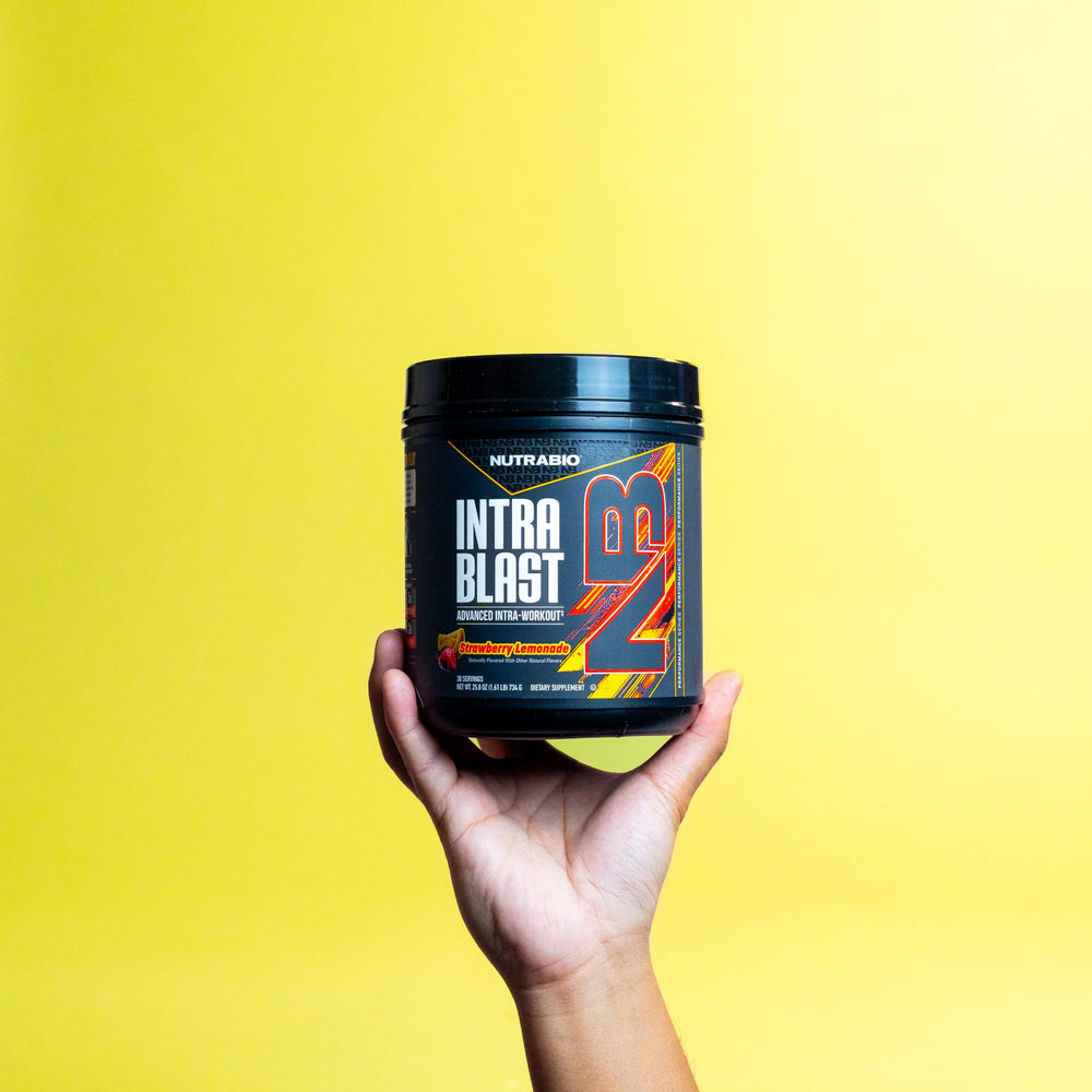 NutraBio Intra Blast label closeup highlights 2:1:1 BCAA ratio