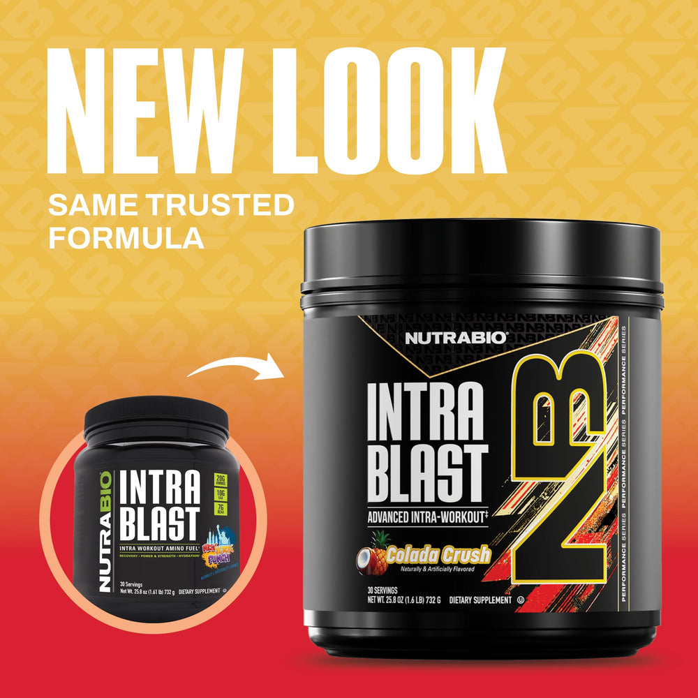 Scoop of NutraBio Intra Blast powder ready to mix during training.