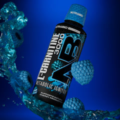 NutraBio L-Carnitine Liquid Shots bottle front emphasizes high-potency formula for active lifestyles.