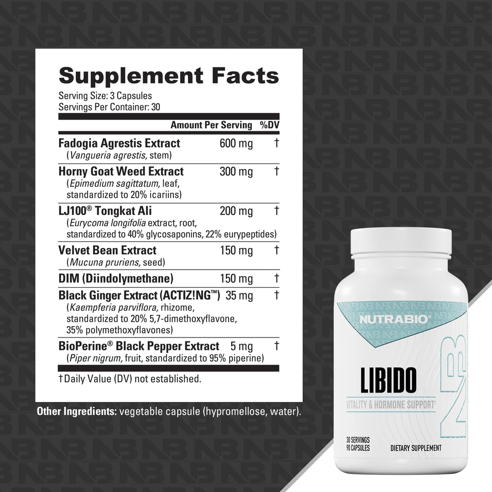 NutraBio Libido label front showcases trusted formula and branding.