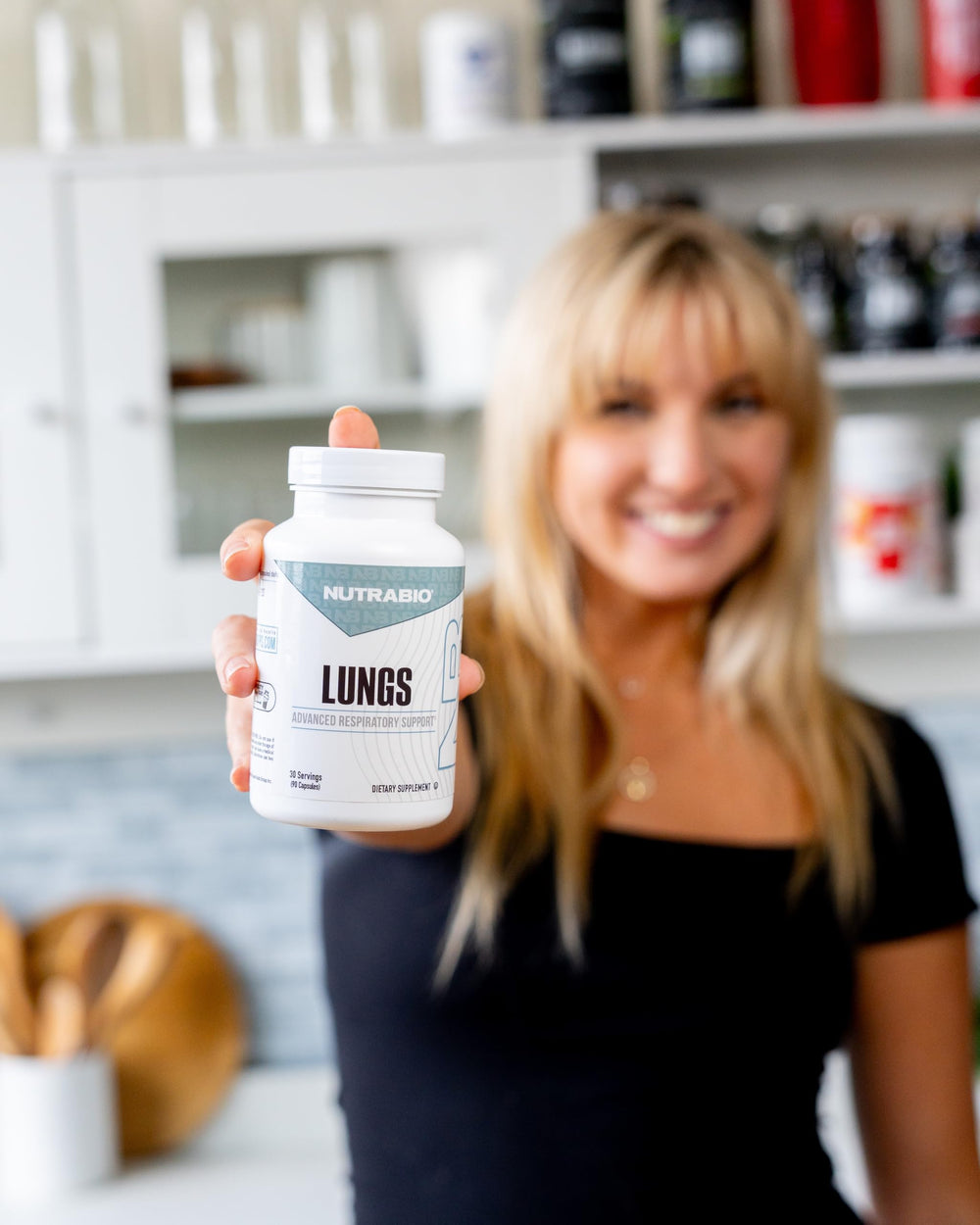 NutraBio Lungs packaging box featuring third-party testing and certifications.