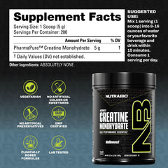 NutraBio creatine powder pour illustrating quick mix and smooth dissolving