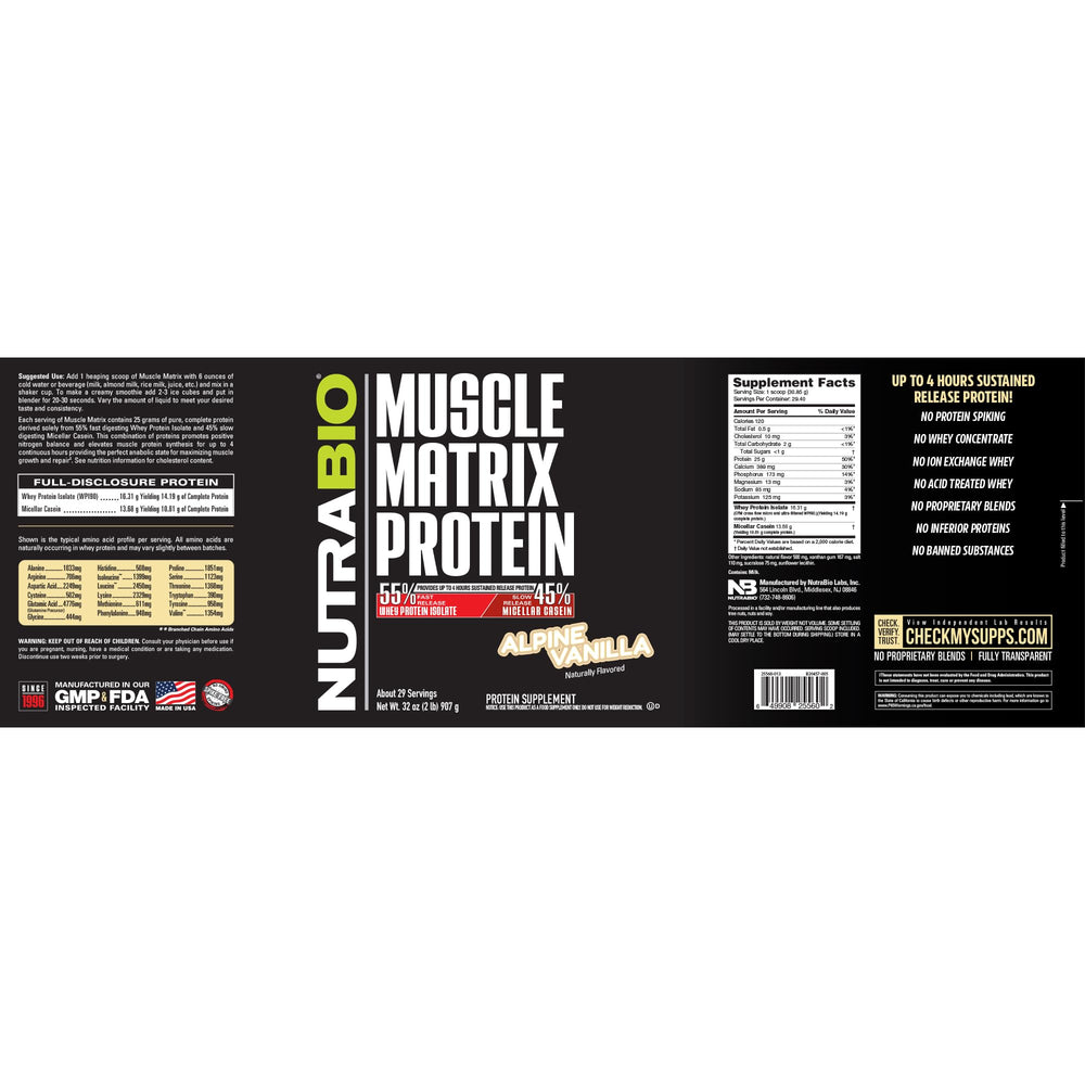 NutraBio Muscle Matrix vanilla powder dissolves easily in beverages